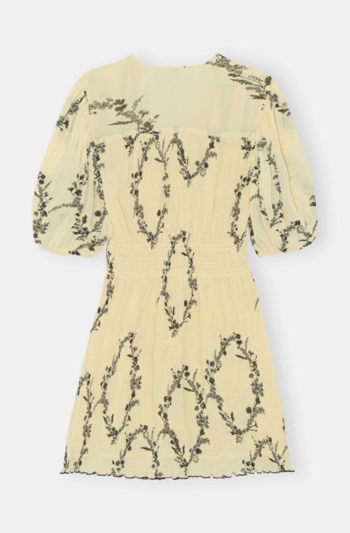 Pleated Georgette V-Neck Smock Mini Dress