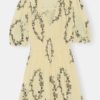 Pleated Georgette V-Neck Smock Mini Dress